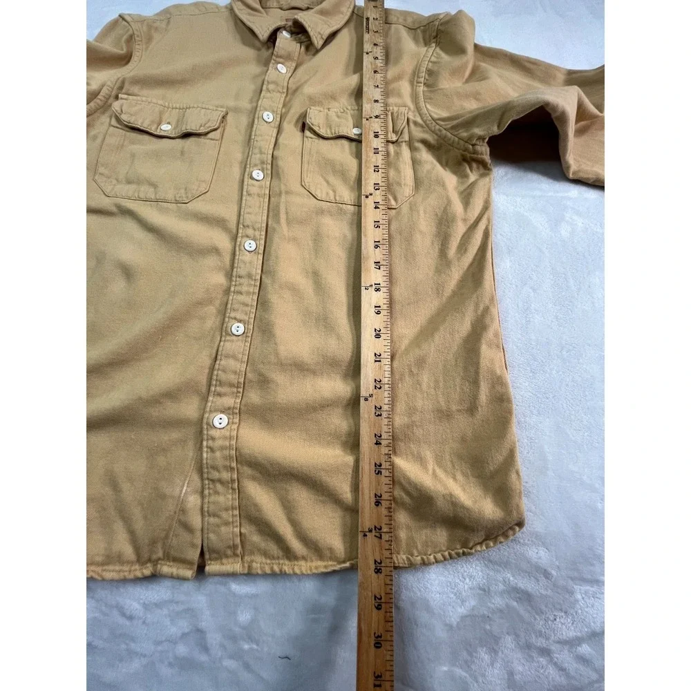 LEVI'S Mens M Shirt Button Front Cotton Hemp Soft Yellow Long Sleeve Pockets - Picture 6 of 12
